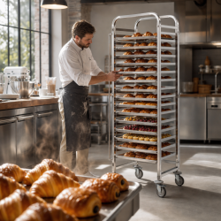 Gastronorm schaal GN 1/1 15 niveaus roestvrij staal wielen