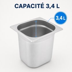 Bac Gastro GN 1/6 Inox Diepte 200 mm - 3,4 L