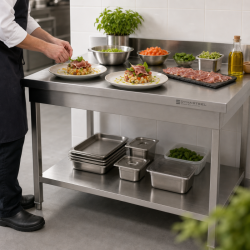 Stainless Steel Table 800x700 mm with Backsplash and Lower Shelf