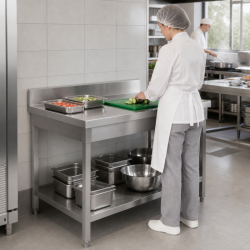 Edelstahltisch 1400x700 mm Rückwand und Unterregal