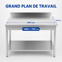 Inox tafel 1400x700 mm Achterwand en Onderste Plank