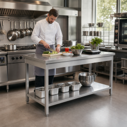 Stainless Steel Table 1600 x 600 mm with Lower Shelf — AISI 201