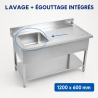 Stainless Steel Sink 1 Bowl 1200x600 mm, Right Drainer, Backsplash