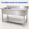 Plonge Inox 1 Bak 1200x600 mm, Afdruiprek Rechts, Achterwand