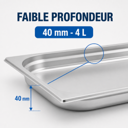 Bac Gastro GN 1/1 Inox 40 mm - 4 L - Cuisine Pro