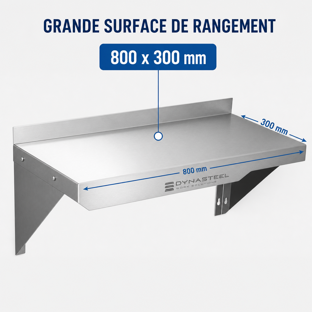 Étagère Murale Inox 800 x 300 mm avec Dosseret