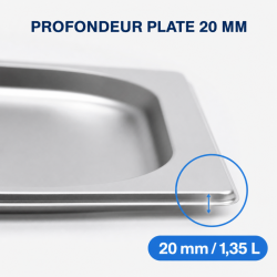 Bac Gastro GN 2/3 Inox — Diepte 20 mm, 1,35 L