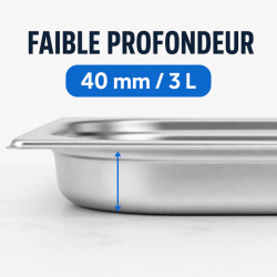 Bac Gastro GN 2/3 Inox — 40 mm, 3 L, Vaatwasser