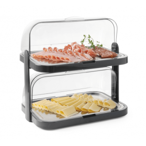 Vitrine Buffet met Schuifdeksel UNIQ - 2 Plateaus - Zwart - HENDI