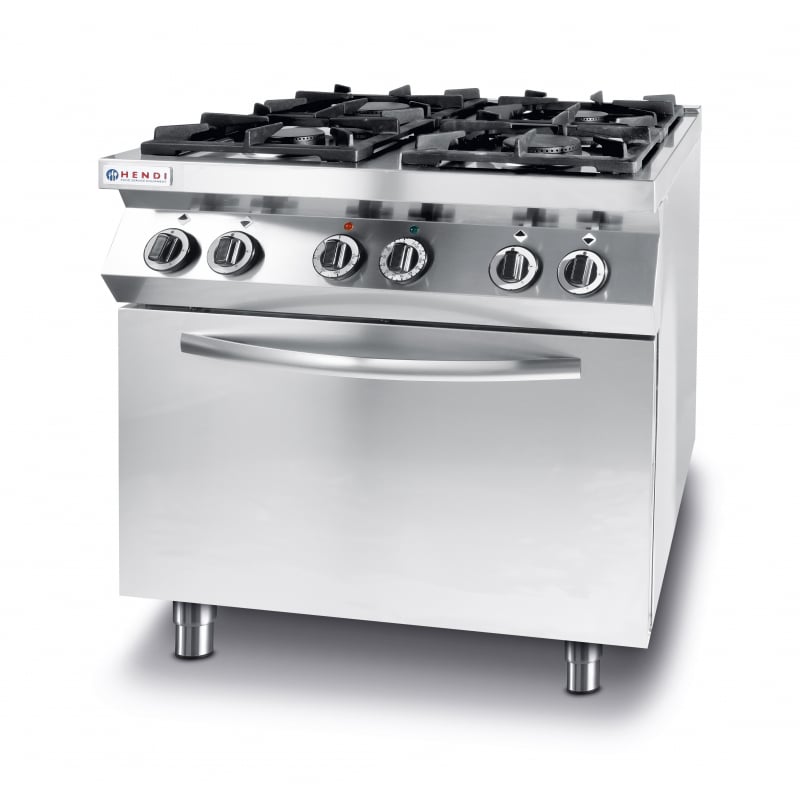 Fornuis Kitchen Line - 4 branders met elektrische convectieoven GN 1/1 - Merk HENDI - Fourniresto