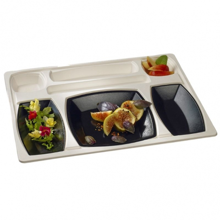 Kit Plateau Repas Gala Blanc et Noir - 432 x 332 mm - Lot de 15