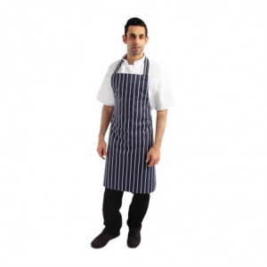 Apron Bib Without Pocket Striped Navy And White 965 X 710 Mm - Whites Chefs Clothing - Fourniresto