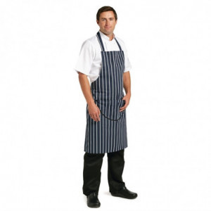 Schort met zak en strepen in marineblauw en wit 965 x 710 mm - Whites Chefs Clothing - Fourniresto