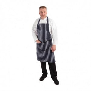 Apron Bib With Pocket Striped Navy And White 965 X 710 Mm - Whites Chefs Clothing - Fourniresto