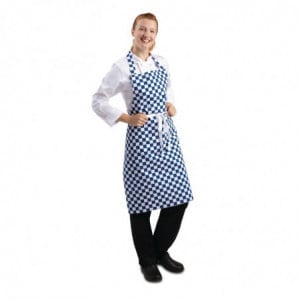 Schort met blauw-witte ruitjes van polycotton 710 x 970 mm - Whites Chefs Clothing - Fourniresto