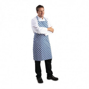 Schort met blauw-witte ruitjes van polycotton 710 x 970 mm - Whites Chefs Clothing - Fourniresto