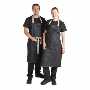 Black Denim Southside Bib Apron in Polycotton 700 x 1000 mm - Whites Chefs Clothing - Fourniresto