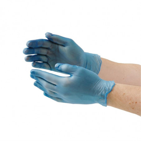 Gants Alimentaires en Vinyle Non Poudrés Bleus Taille L - Lot de 100 - Vogue - Fourniresto