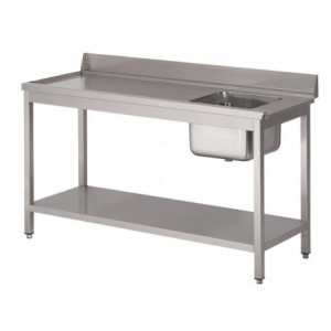 Inox Vaatwasser Invoertafel Met Rechts Bak En Achterwand En Onderste Plank - L 1400 x D 700mm - Gastro M