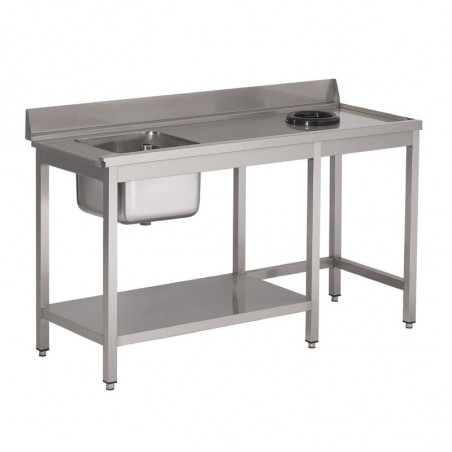 Stainless Steel Dishwasher Inlet Table With Left Sink Backsplash and Lower Shelf - W 1000 x D 700mm - Gastro M