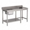 Inox Inkomtafel voor Vaatwasser Met Linker Spoelbak, Achteropstand en Onderste Plank - L 1400 x D 700mm - Gastro M