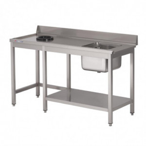 Inox Invoertafel voor Vaatwasser Met Rechts Afvoerbad en Achterwand en Onderste Plank - L 1400 x D 700mm - Gastro M