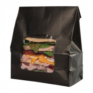 Papiersandwichbeutel aus recycelbarem Schwarz mit Fenster - Packung mit 250 Stück - Colpac