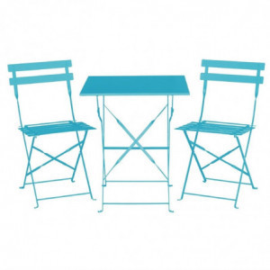 Square steel terrace table - turquoise blue - 600mm - Bolero - Fourniresto