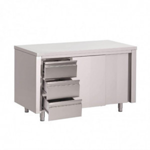 Meuble en Inox Avec Portes Coulissantes et 3 Tiroirs À Gauche-L 1600 x P 700mm - Gastro M