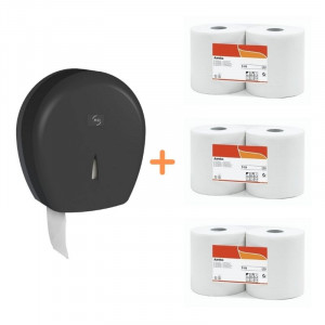 Black Jumbo Pack - Black Toilet Paper Dispenser and Toilet Paper