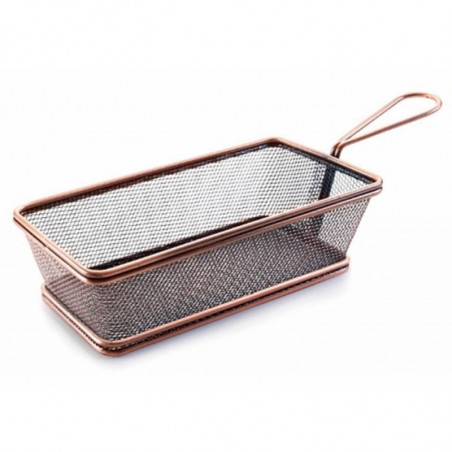 Rechthoekige mand van roestvrij staal met bronzen handvat - 21 x 11 cm - Lacor