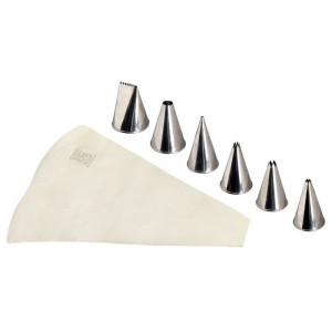 Doos met 6 RVS spuitmondjes met een stoffen zak van 300 mm - Tellier