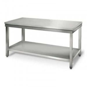 Roestvrijstalen tafel met plank - D 700 mm - B 2000 mm