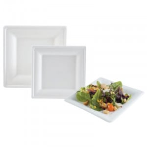 Assiette Carrée en Bagasse - 200 x 200 mm - Lot de 50