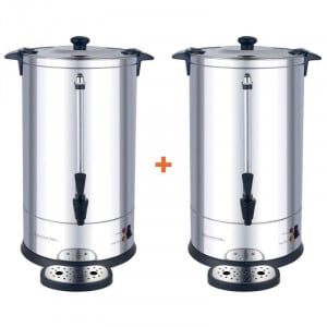 Pak van 2 Professionele Koffiepercolators 14 L met Permanente Filter - 100 Kopjes - Dynasteel