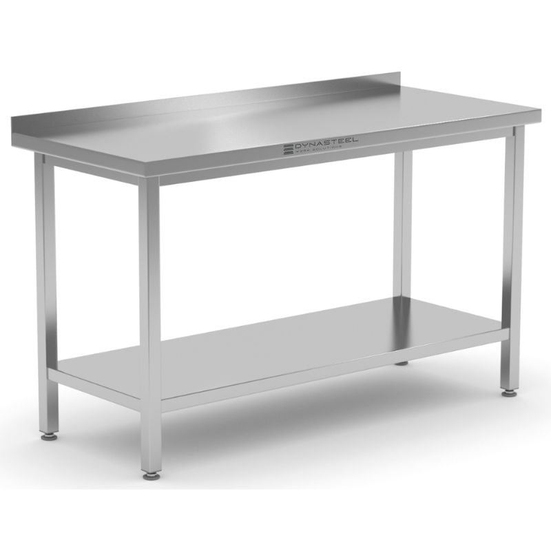 RVS tafel met spatwand en plank - Dynasteel | Professionele kwaliteit