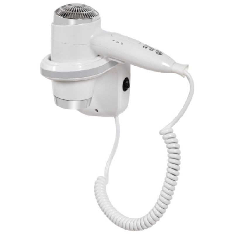 White and Chrome Wall-Mounted Hair Dryer Holder