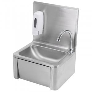 RVS Handenwasser met Kniebediening met Achterwand en Zeep