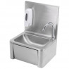 Stainless Steel Hand Wash with Knee Operated Control, Backsplash, and Soap