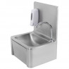 Stainless Steel Hand Wash with Knee Operated Control, Backsplash, and Soap