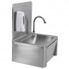 Edelstahl-Handwaschbecken mit Kniebedienung, Rückwand und Seife