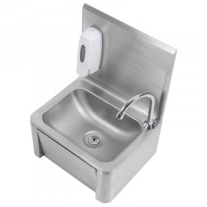 RVS Handenwasser met Kniebediening met Achterwand en Zeep