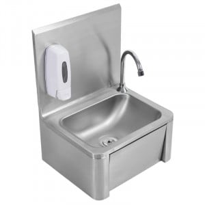 RVS Handenwasser met Kniebediening met Achterwand en Zeep
