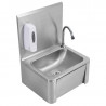 Stainless Steel Hand Wash with Knee Operated Control, Backsplash, and Soap