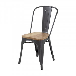 Chaises en Acier avec Assise en Bois - Gris Métallisé - Lot de 4 - Bolero