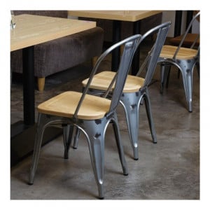 Stalen Stoelen met Houten Zitting - Set van 4 - Bolero