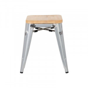 Low Steel Bistro Stools with Wooden Seat - Set of 4 - Bolero