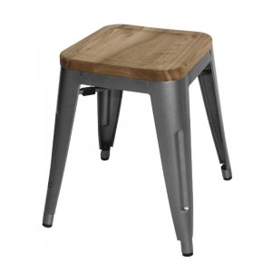 Stoelen Bistro Laag van Grijs Metaal met Houten Zitting - Set van 4 - Bolero