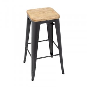High Steel Gray Bistro Stool with Wooden Seat - Set of 4 - Bolero