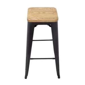 High Steel Gray Bistro Stool with Wooden Seat - Set of 4 - Bolero
